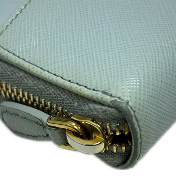 Auth PRADA ZIP AROUND CONTINENTAL WALLET 1ML506 Blue Gray Saffiano Wave - - Picture 7 of 9
